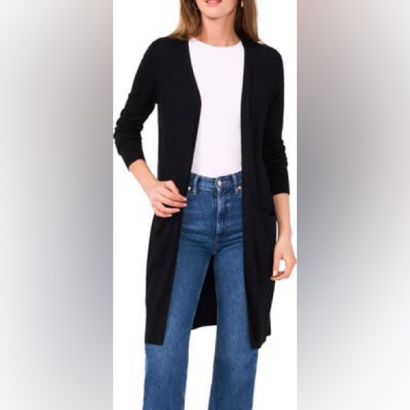 Halogen size XL Black Open-Front Duster Length Cardigan Linen Viscose Blend - Picture 6 of 9